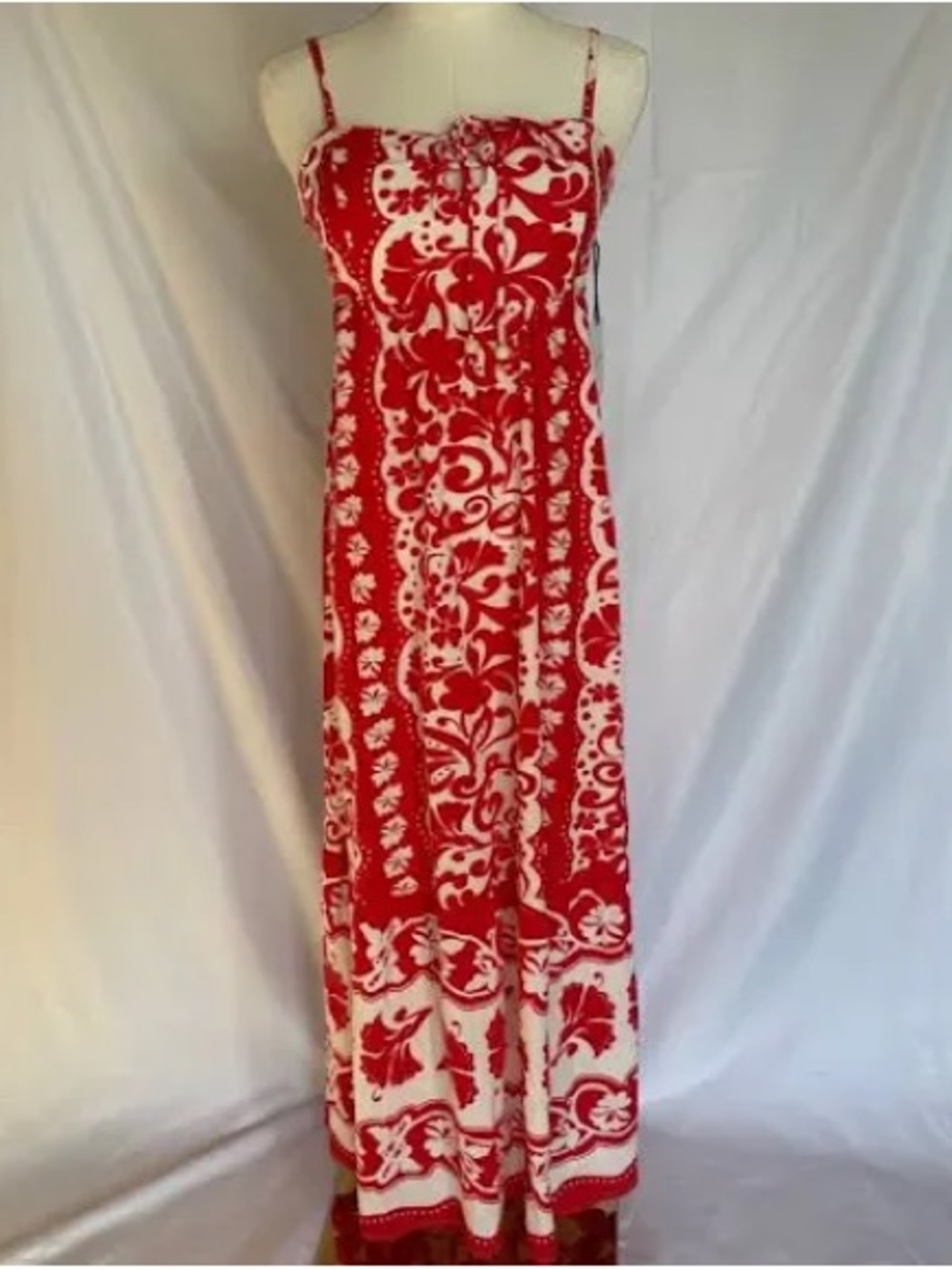 Jopna Red & White Boho Floral Print Midi Sundress Size M NWT